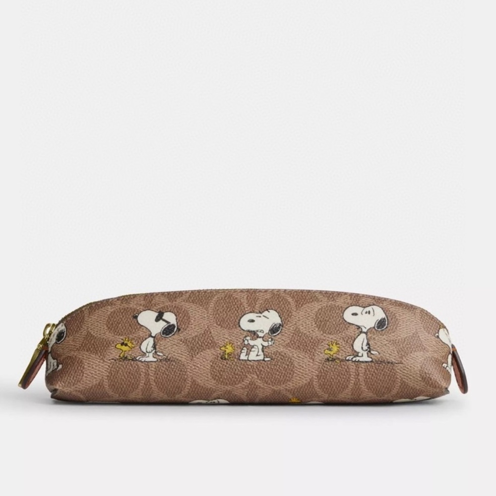 Last one! NWT Coach X Peanuts Pencil Case In Signature Canvas With Snoopy Print